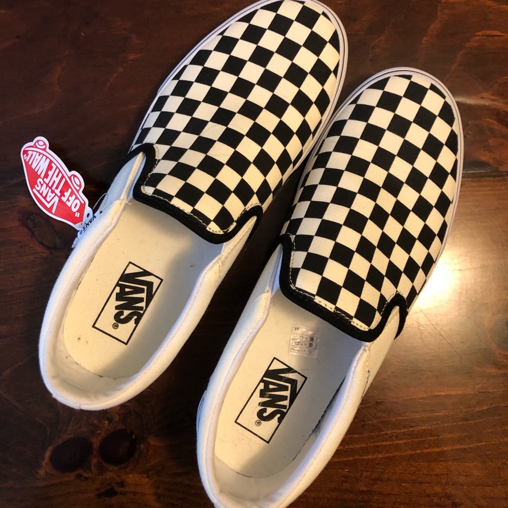 NWT Vans checker board slip on men’s